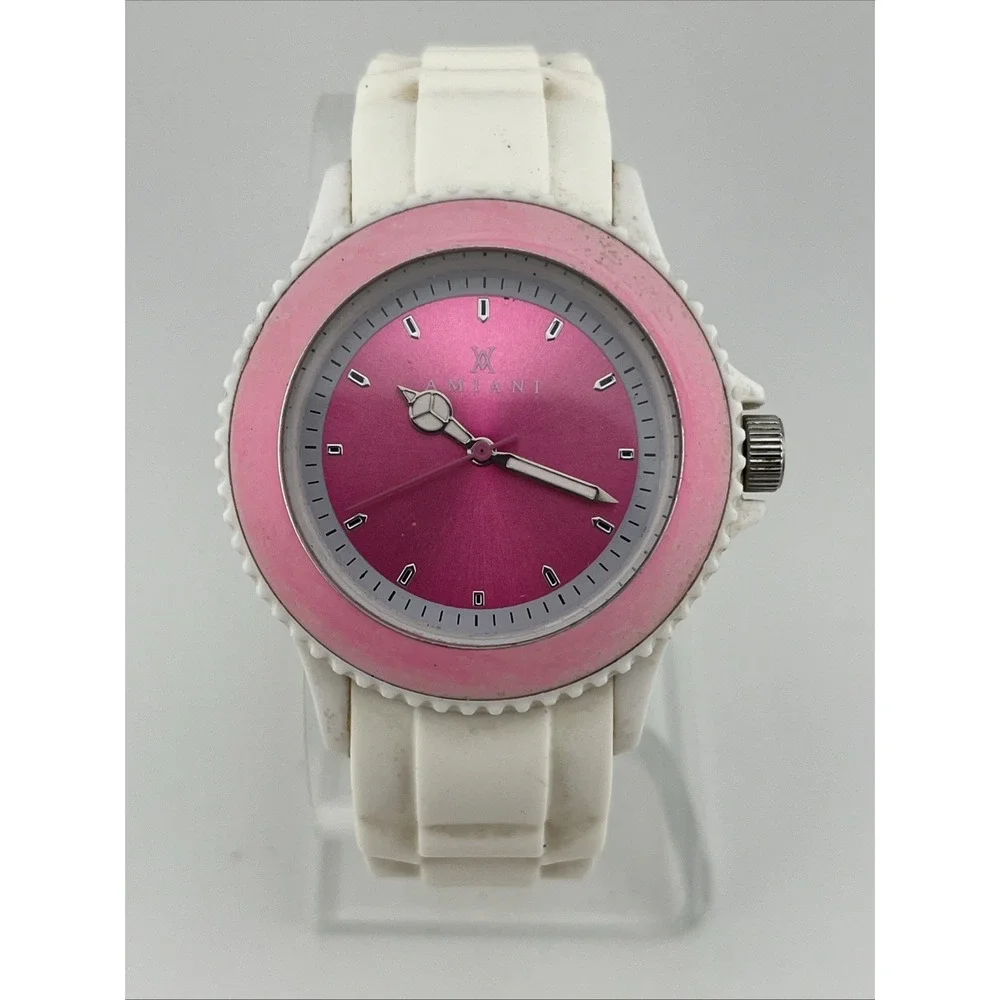 Time2U for Amiani Watch Women 40mm Case‎ White Silicone Band- New Battery
